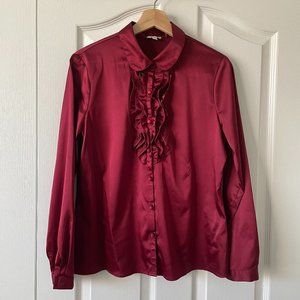 Talbots Ruffle Red Blouse Size MP